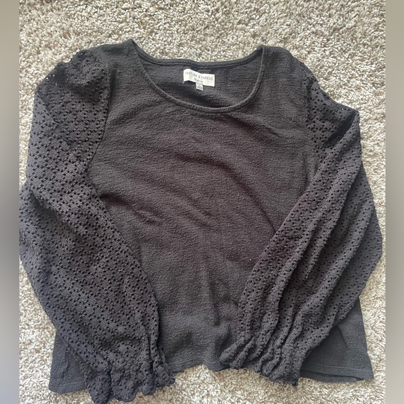 Madewell Jersey Lace Long Sleeve Shirt in Black - Picture 1 of 2